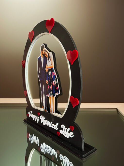 Happy Married Life LED Couple Photo Frame – Personalized Anniversary Gift - Image 2