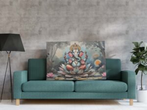 Lord Ganesha Modern Art Canvas Wall Painting – Lotus Sitting Design