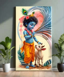 Krishna Anime Style Canvas Wall Art – Modern Spiritual Artwork for Home & Décor