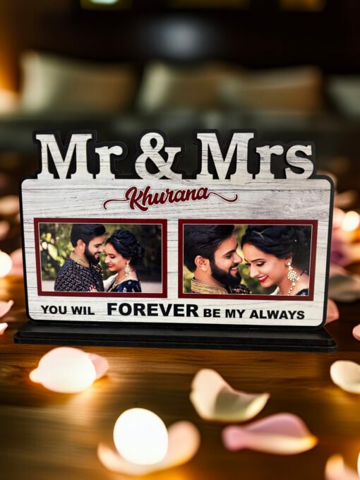 Personalized Mr & Mrs Photo Frame with Couple Pictures – Custom Surname Design – Romantic Gift for Anniversary, Wedding, or Valentine’s Day