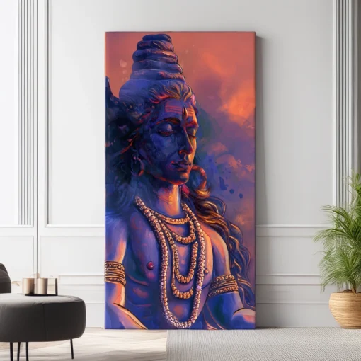 Lord Shiva Watercolor Canvas Wall Art – Spiritual Painting for Home & Temple Decor - Image 2