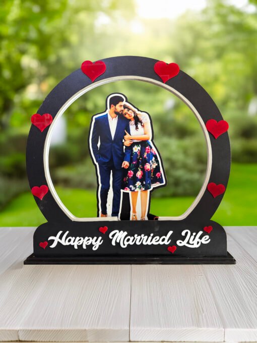 Happy Married Life LED Couple Photo Frame – Personalized Anniversary Gift