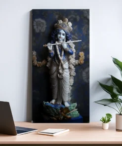 Divine Krishna Canvas Wall Art – Vibrant Abstract Painting for Home & Temple Décor