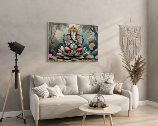 Lord Ganesha Modern Art Canvas Wall Painting – Lotus Sitting Design - Image 3
