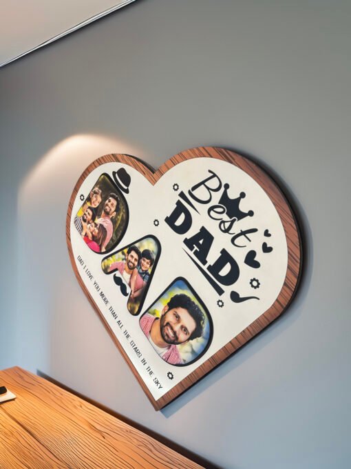 Best Dad Heart-Shaped Wooden Photo Frame – Personalized Photo Collage Gift - Image 3