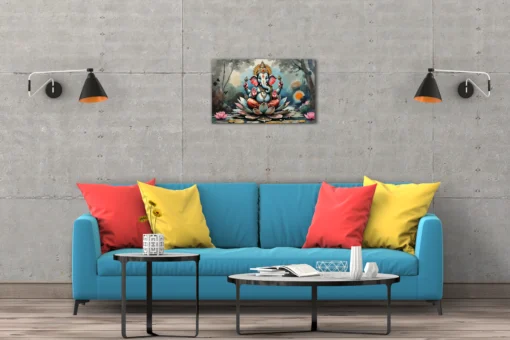 Lord Ganesha Modern Art Canvas Wall Painting – Lotus Sitting Design - Image 4