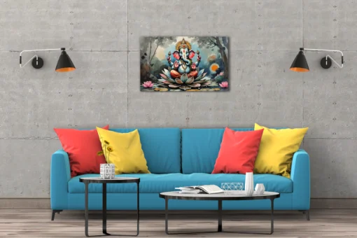 Lord Ganesha Modern Art Canvas Wall Painting – Lotus Sitting Design - Image 5