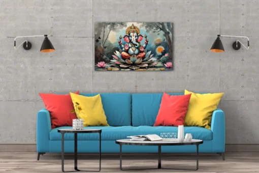Lord Ganesha Modern Art Canvas Wall Painting – Lotus Sitting Design - Image 6