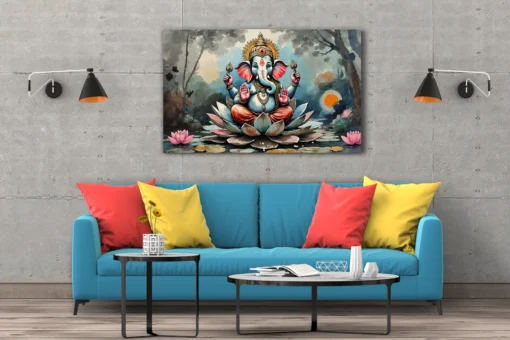 Lord Ganesha Modern Art Canvas Wall Painting – Lotus Sitting Design - Image 7