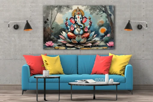 Lord Ganesha Modern Art Canvas Wall Painting – Lotus Sitting Design - Image 8
