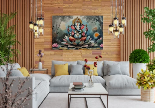 Lord Ganesha Modern Art Canvas Wall Painting – Lotus Sitting Design - Image 9