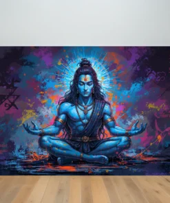 Lord Shiva Meditation Wall Art | Colorful Abstract Canvas Painting for Home & Living Room Decor (All Sizes Available)