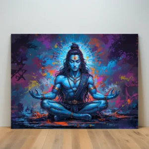 Lord Shiva Meditation Wall Art | Colorful Abstract Canvas Painting for Home & Living Room Decor (All Sizes Available)