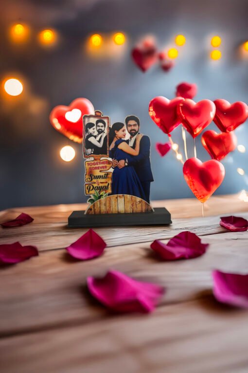 Custom Romantic Couple Photo Stand – “Together Forever” Wooden Table Decor - Image 3