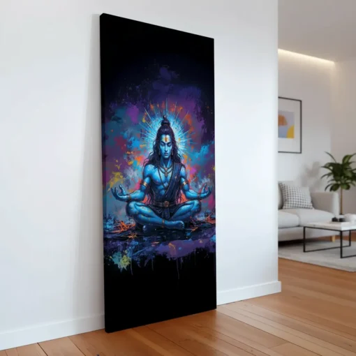 Lord Shiva Meditation Wall Art | Colorful Abstract Canvas Painting for Home & Living Room Decor (All Sizes Available) - Image 3