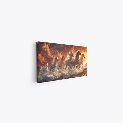 Majestic White 7 Horses Thunderous Charge Canvas Abstract Art - Image 6