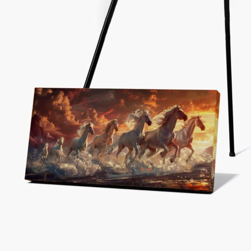 Majestic White 7 Horses Thunderous Charge Canvas Abstract Art - Image 5