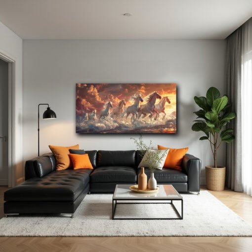 Majestic White 7 Horses Thunderous Charge Canvas Abstract Art - Image 9