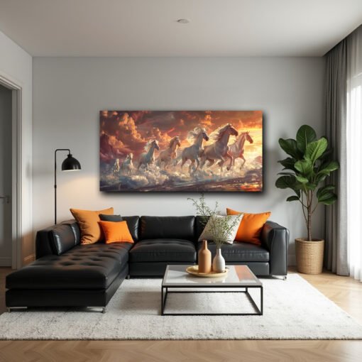 Majestic White 7 Horses Thunderous Charge Canvas Abstract Art - Image 10