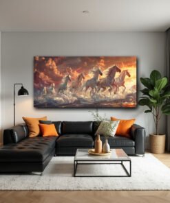Majestic White 7 Horses Thunderous Charge Canvas Abstract Art
