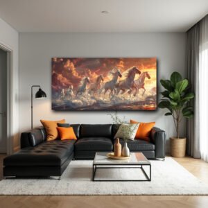 Majestic White 7 Horses Thunderous Charge Canvas Abstract Art