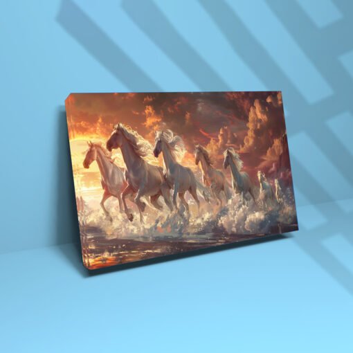 Fiery Red 7 Horses Sunset Canvas Abstract Wall Art - Image 4