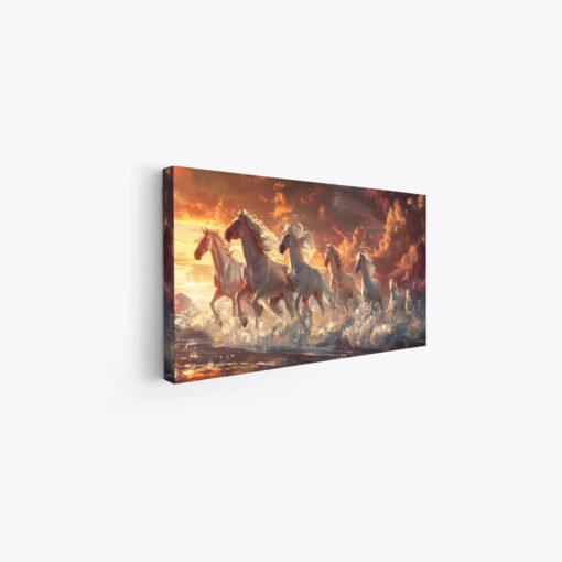 Fiery Red 7 Horses Sunset Canvas Abstract Wall Art - Image 5