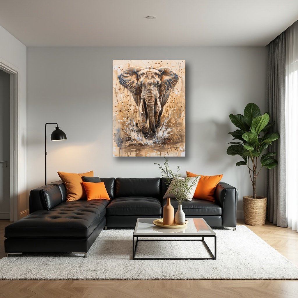 Majestic Elephant Splash Canvas Wall Art - Image 4
