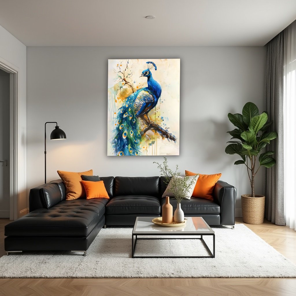 Majestic Peacock Canvas Wall Art – Vibrant Abstract Nature Painting for Home & Office Décor - Image 5