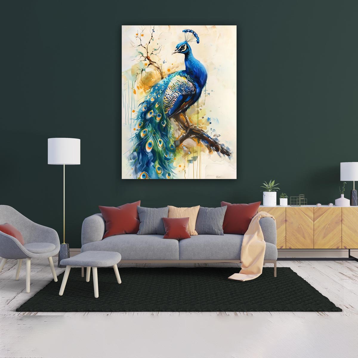 Majestic Peacock Canvas Wall Art – Vibrant Abstract Nature Painting for Home & Office Décor - Image 10