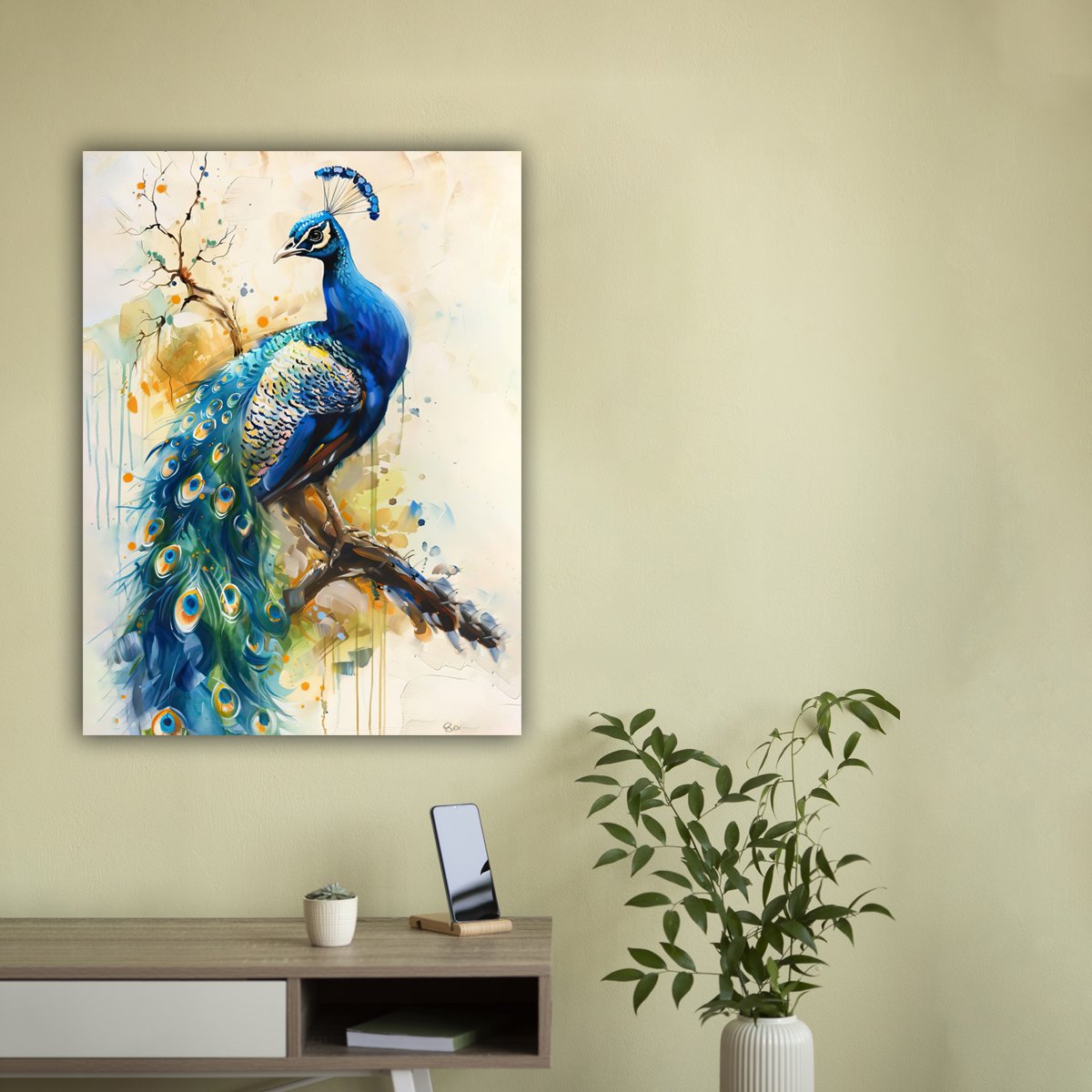 Majestic Peacock Canvas Wall Art – Vibrant Abstract Nature Painting for Home & Office Décor - Image 8