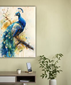 Alternative view of Majestic Peacock Canvas Wall Art – Vibrant Abstract Nature Painting for Home & Office Décor