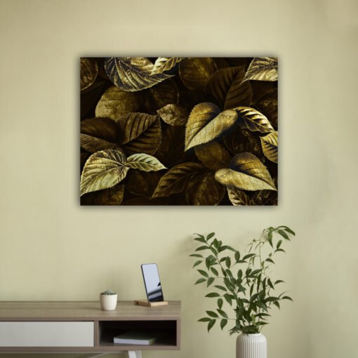 Luxury Golden Leaf Wall Art | Modern Canvas Painting for Living Room, Bedroom & Office Decor - Image 3