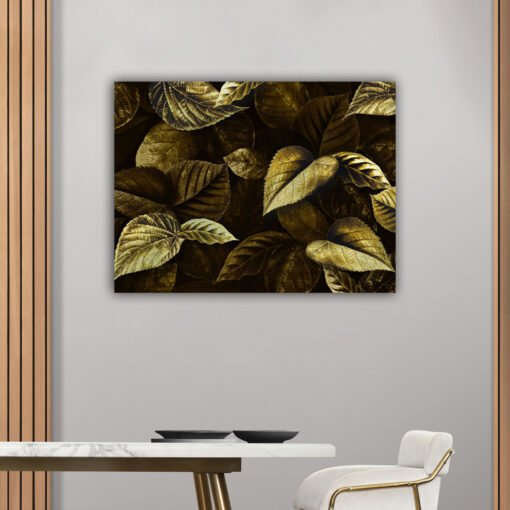 Luxury Golden Leaf Wall Art | Modern Canvas Painting for Living Room, Bedroom & Office Decor - Image 4