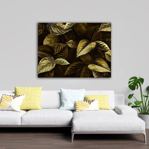 Luxury Golden Leaf Wall Art | Modern Canvas Painting for Living Room, Bedroom & Office Decor - Image 2