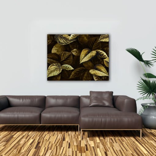 Luxury Golden Leaf Wall Art | Modern Canvas Painting for Living Room, Bedroom & Office Decor - Image 9