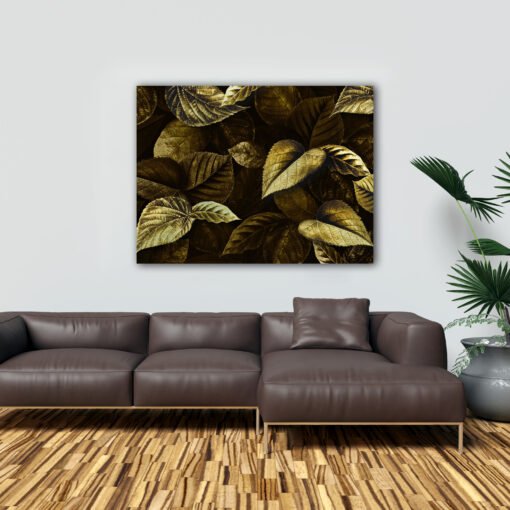 Luxury Golden Leaf Wall Art | Modern Canvas Painting for Living Room, Bedroom & Office Decor - Image 8