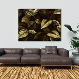 Luxury Golden Leaf Wall Art | Modern Canvas Painting for Living Room, Bedroom & Office Decor