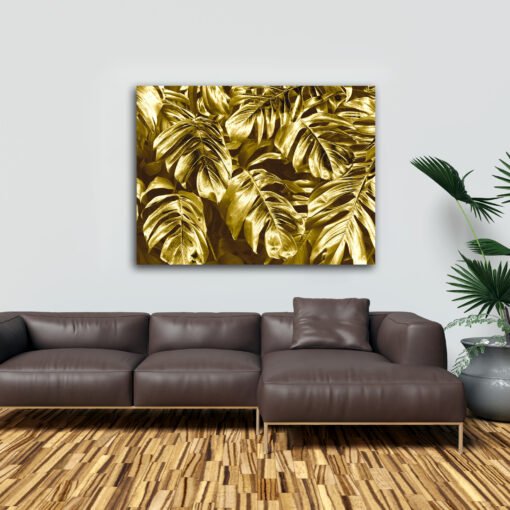 Luxury Golden Leaf Wall Art | Modern Canvas Painting for Living Room, Bedroom & Office Decor (Copy) - Image 2
