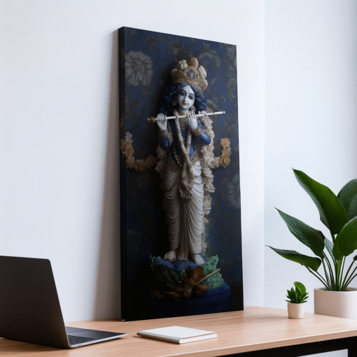 Divine Krishna Canvas Wall Art – Vibrant Abstract Painting for Home & Temple Décor - Image 2