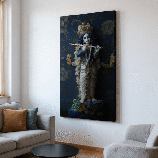 Divine Krishna Canvas Wall Art – Vibrant Abstract Painting for Home & Temple Décor - Image 3