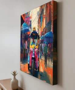 Alternative view of Colorful Tuk-Tuk Street Wall Art | Indian Auto Rickshaw Canvas Painting | Modern Living Room Wall Decor (All Sizes Available)