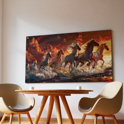 Majestic White 7 Horses Thunderous Charge Canvas Abstract Art - Image 4