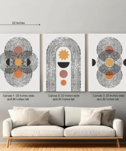 Geometric Abstract Canvas Wall Art – 3 Piece Set (22x30 inches each) | Modern Minimalist Decore