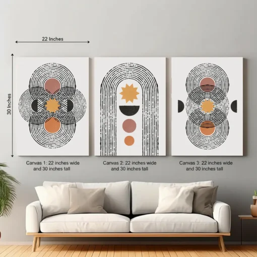 Geometric Abstract Canvas Wall Art – 3 Piece Set (22x30 inches each) | Modern Minimalist Decore