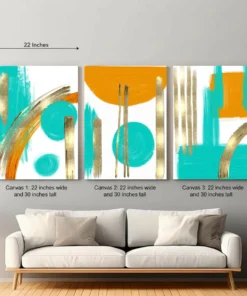 Abstract Gold & Turquoise Canvas Wall Art – 3 Piece Set (22x30 inches each)