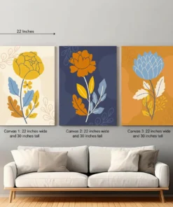 Floral Canvas Wall Art – 3 Piece Set (22x30 inches each) | Modern Botanical Abstract DECOR