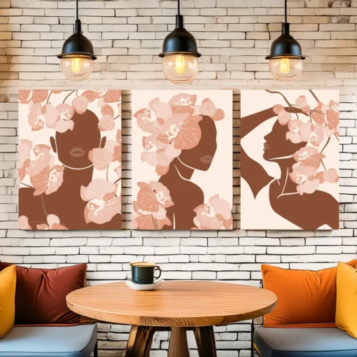 Premium Abstract Floral Woman Wall Art – 3 Piece Canvas Set (22x30 inches each) | Modern Home Decor - Image 2