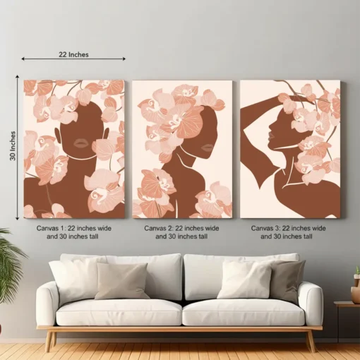 Premium Abstract Floral Woman Wall Art – 3 Piece Canvas Set (22x30 inches each) | Modern Home Decor - Image 8