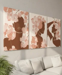 Premium Abstract Floral Woman Wall Art – 3 Piece Canvas Set (22x30 inches each) | Modern Home Decor